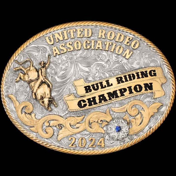 "A Traditional Cowboy-Style Buckle if you've ever seen one! Our Boulder Belt Buckle is crafted on a German Silver base with a natural finish. It's detailed with a traditional rope edge and Jeweler's Bronze scroll work. This beautiful buckle also feat